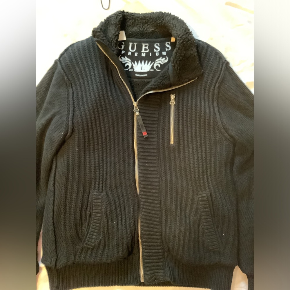 GUESS Men's Black Zip-Up Sweater